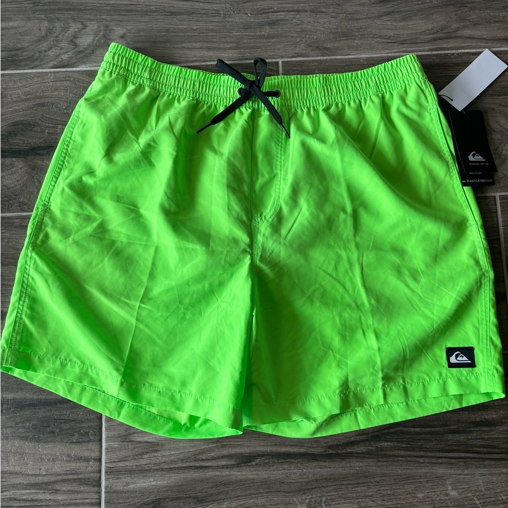 NWT Quiksilver Green Swim Trunks Quick-Dry Elastic Waist